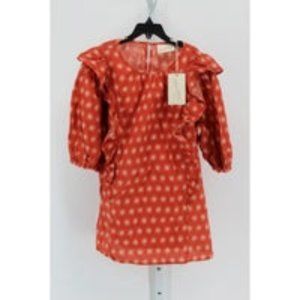 POLKA DOT PUFF RUFFLE BLOUSE RED XL-NEW